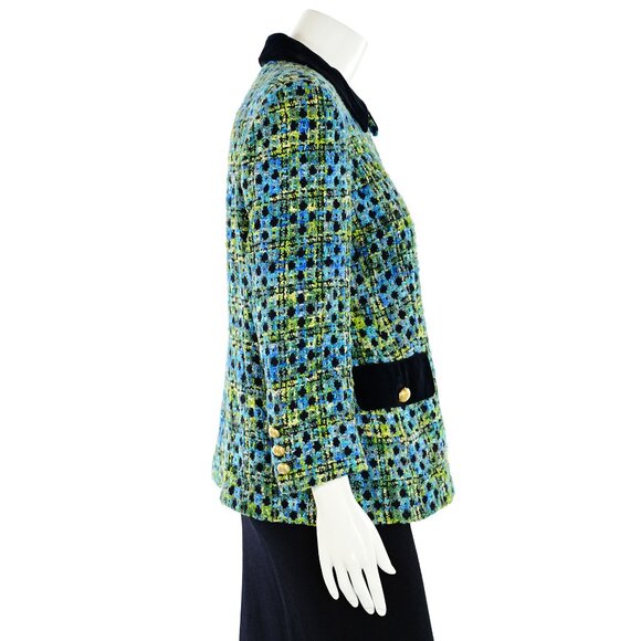 Vintage ESCADA Boucle Jacket sz 44 / 14  Aqua/Green Multi Check - Picture 5 of 9